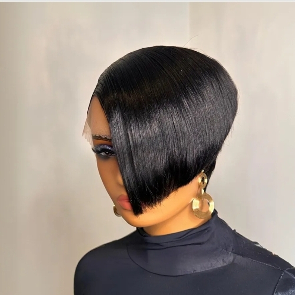 4x4 Lace Closure Short Layered Pixie Human Hair Lace Frontal Wigs Brazilian - Picture 4 of 6